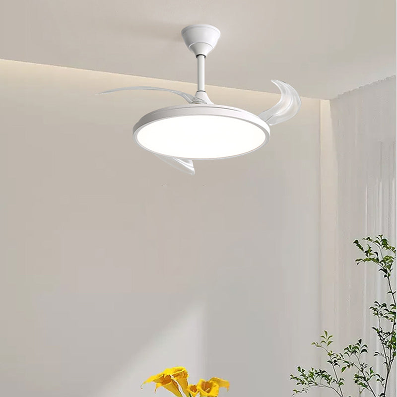 Modern Minimalist ABS PC Iron Curved Round LED Semi-Flush Mount Ceiling Fan Light For Bedroom