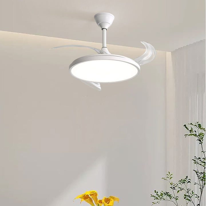 Modern Minimalist ABS PC Iron Curved Round LED Semi-Flush Mount Ceiling Fan Light For Bedroom