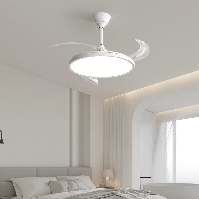 Modern Minimalist ABS PC Iron Curved Round LED Semi-Flush Mount Ceiling Fan Light For Bedroom