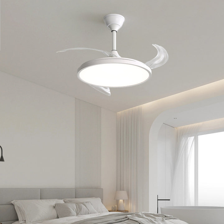 Modern Minimalist ABS PC Iron Curved Round LED Semi-Flush Mount Ceiling Fan Light For Bedroom