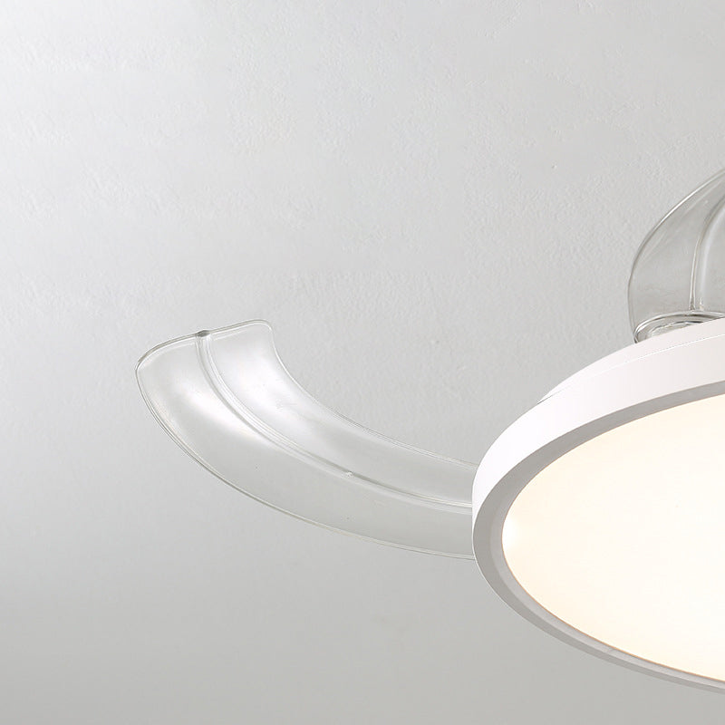 Modern Minimalist ABS PC Iron Curved Round LED Semi-Flush Mount Ceiling Fan Light For Bedroom