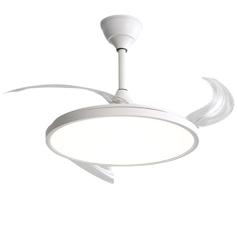 Modern Minimalist ABS PC Iron Curved Round LED Semi-Flush Mount Ceiling Fan Light For Bedroom