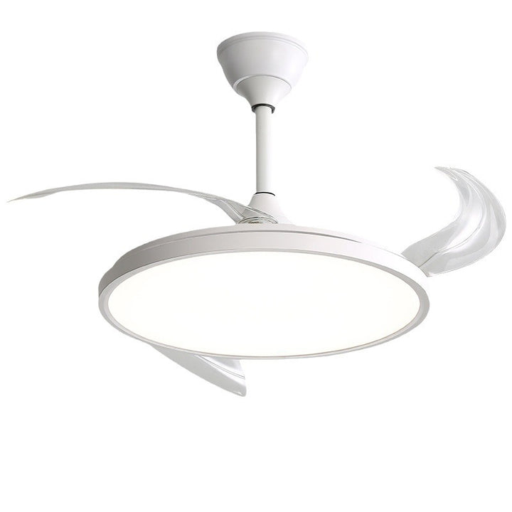 Modern Minimalist ABS PC Iron Curved Round LED Semi-Flush Mount Ceiling Fan Light For Bedroom