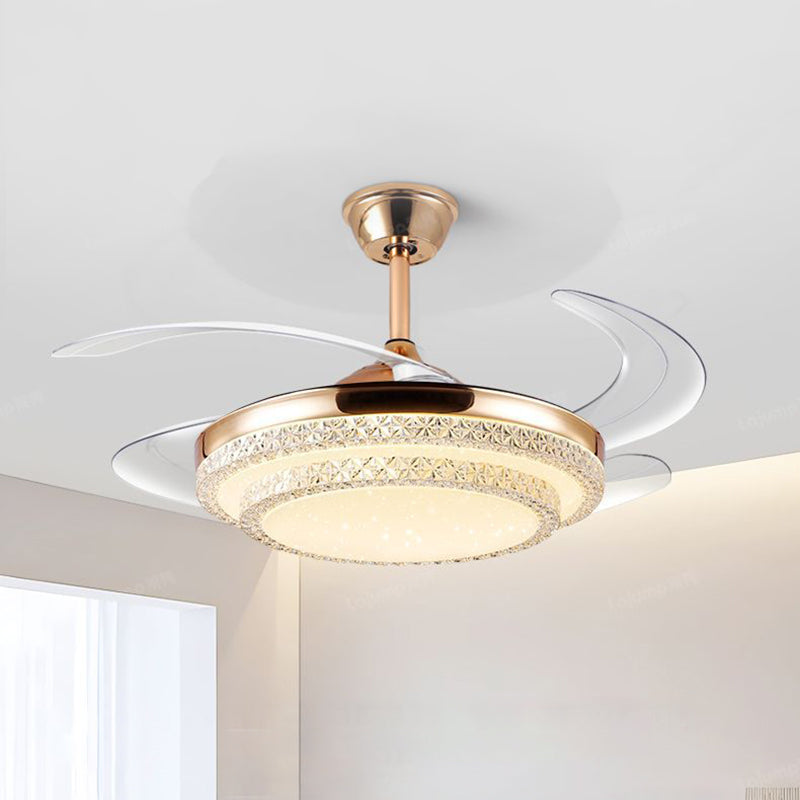 Modern Minimalist Iron PC Curved Round LED Semi-Flush Mount Ceiling Fan Light For Living Room