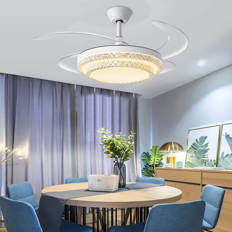 Modern Minimalist Iron PC Curved Round LED Semi-Flush Mount Ceiling Fan Light For Living Room