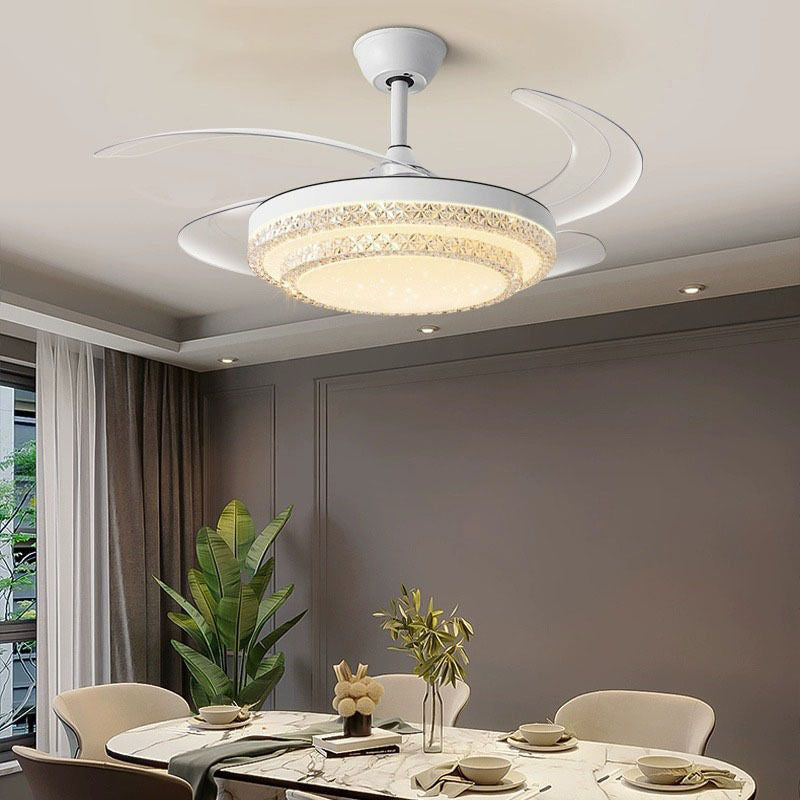 Modern Minimalist Iron PC Curved Round LED Semi-Flush Mount Ceiling Fan Light For Living Room