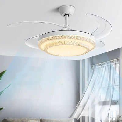 Modern Minimalist Iron PC Curved Round LED Semi-Flush Mount Ceiling Fan Light For Living Room