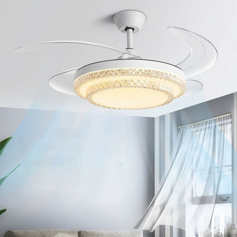 Modern Minimalist Iron PC Curved Round LED Semi-Flush Mount Ceiling Fan Light For Living Room