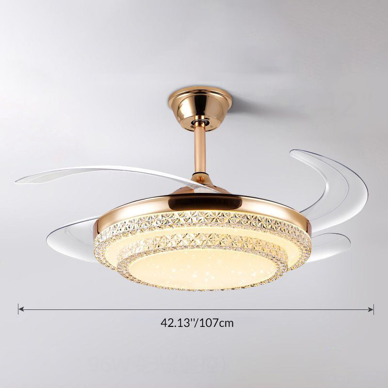 Ventilador de techo con luz LED redonda curva de PC de hierro minimalista moderno para sala de estar 