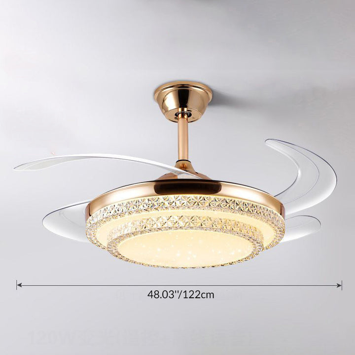 Ventilador de techo con luz LED redonda curva de PC de hierro minimalista moderno para sala de estar 