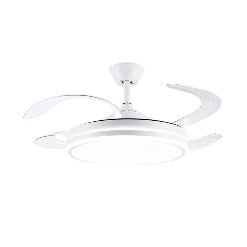 Modern Minimalist Metal Acrylic Conical Round LED Semi-Flush Mount Ceiling Fan Light For Living Room