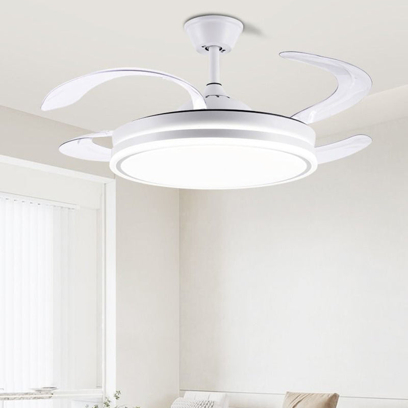 Modern Minimalist Metal Acrylic Conical Round LED Semi-Flush Mount Ceiling Fan Light For Living Room