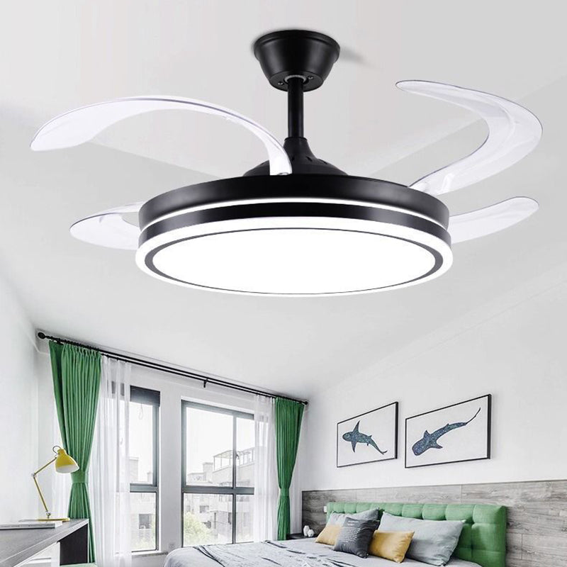 Modern Minimalist Metal Acrylic Conical Round LED Semi-Flush Mount Ceiling Fan Light For Living Room