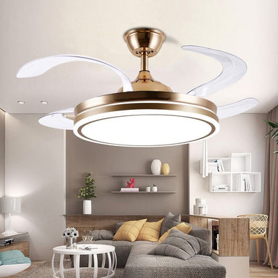 Modern Minimalist Metal Acrylic Conical Round LED Semi-Flush Mount Ceiling Fan Light For Living Room