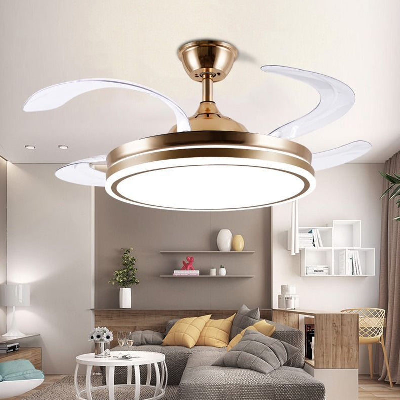 Modern Minimalist Metal Acrylic Conical Round LED Semi-Flush Mount Ceiling Fan Light For Living Room