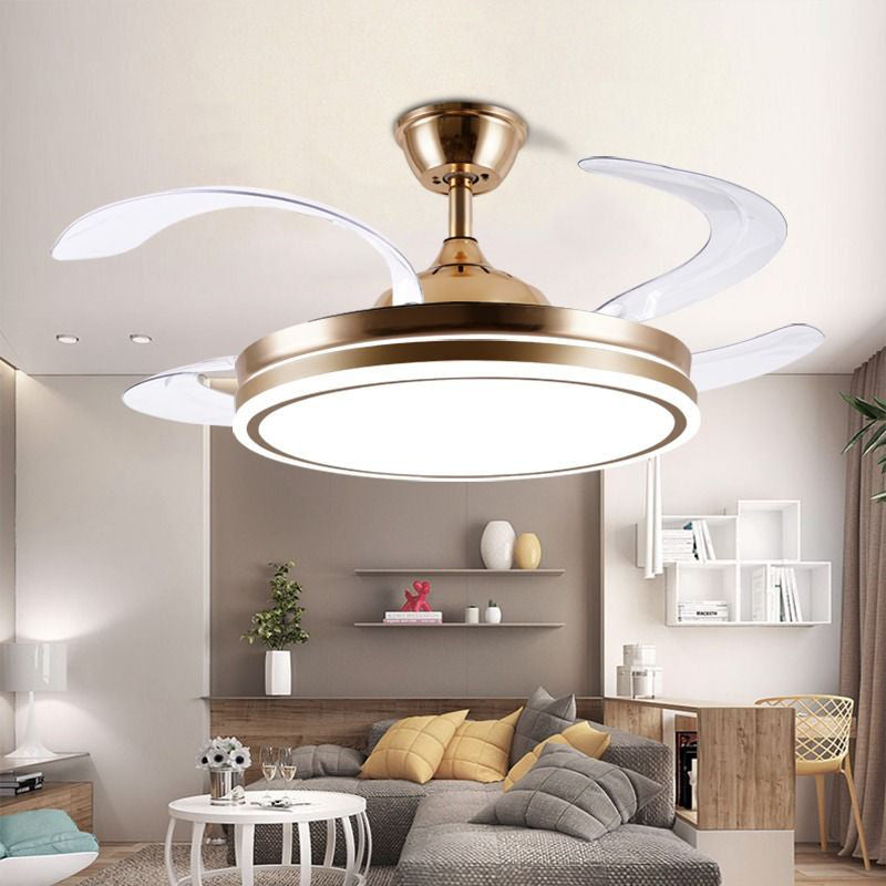 Modern Minimalist Metal Acrylic Conical Round LED Semi-Flush Mount Ceiling Fan Light For Living Room