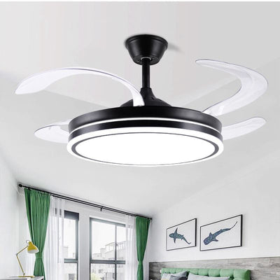 Modern Minimalist Metal Acrylic Conical Round LED Semi-Flush Mount Ceiling Fan Light For Living Room