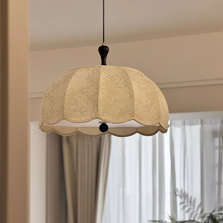 Traditional French Brass Ash Wood Fabric Wavy Round 3/5-Light Chandelier For Living Room