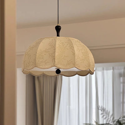 Traditional French Brass Ash Wood Fabric Wavy Round 3/5-Light Chandelier For Living Room