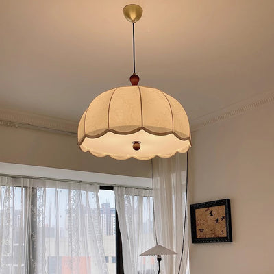 Traditional French Brass Ash Wood Fabric Wavy Round 3/5-Light Chandelier For Living Room