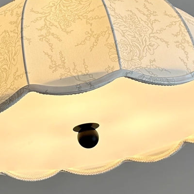 Traditional French Brass Ash Wood Fabric Wavy Round 3/5-Light Chandelier For Living Room