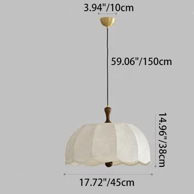 Traditional French Brass Ash Wood Fabric Wavy Round 3/5-Light Chandelier For Living Room