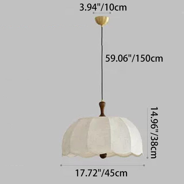 Traditional French Brass Ash Wood Fabric Wavy Round 3/5-Light Chandelier For Living Room