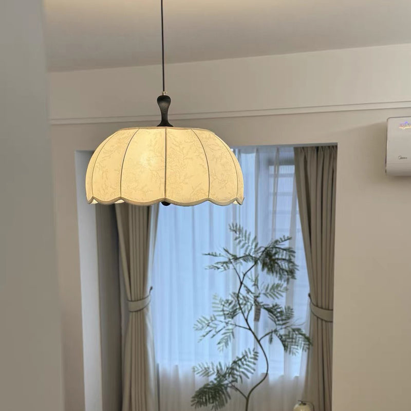 Traditional French Brass Ash Wood Fabric Wavy Round 3/5-Light Chandelier For Living Room