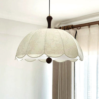 Traditional French Brass Ash Wood Fabric Wavy Round 3/5-Light Chandelier For Living Room