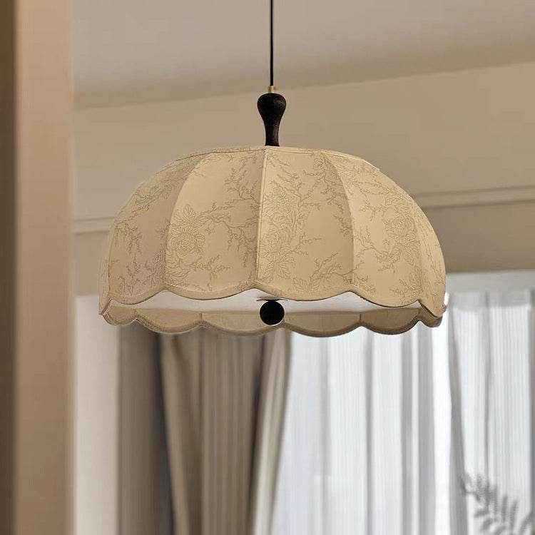Traditional French Brass Ash Wood Fabric Wavy Round 3/5-Light Chandelier For Living Room