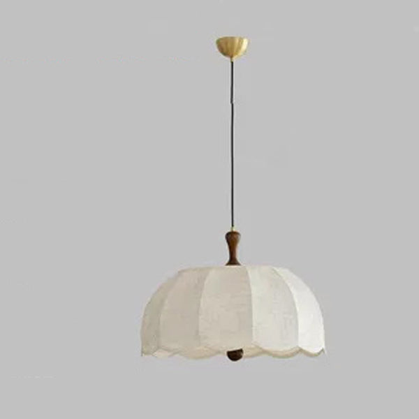 Traditional French Brass Ash Wood Fabric Wavy Round 3/5-Light Chandelier For Living Room