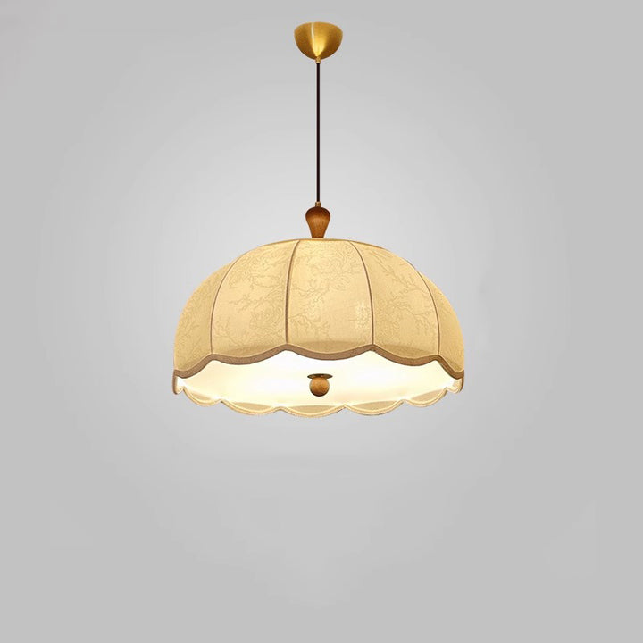 Traditional French Brass Ash Wood Fabric Wavy Round 3/5-Light Chandelier For Living Room