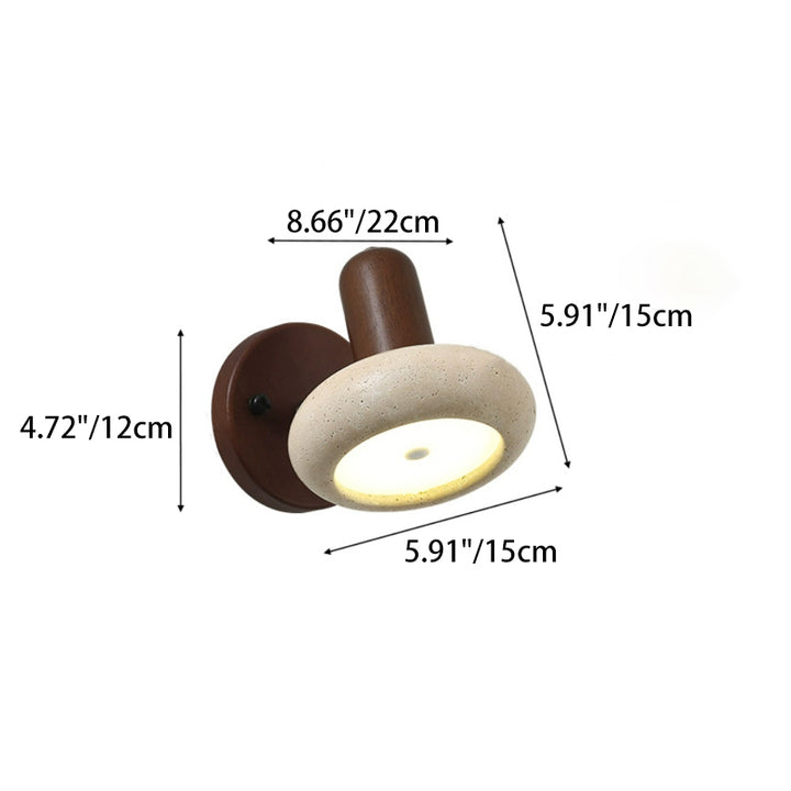 Traditional Chinese Yellow Travertine Solid Wood Oval Cylindrical LED Wall Sconce Lamp For Living Room