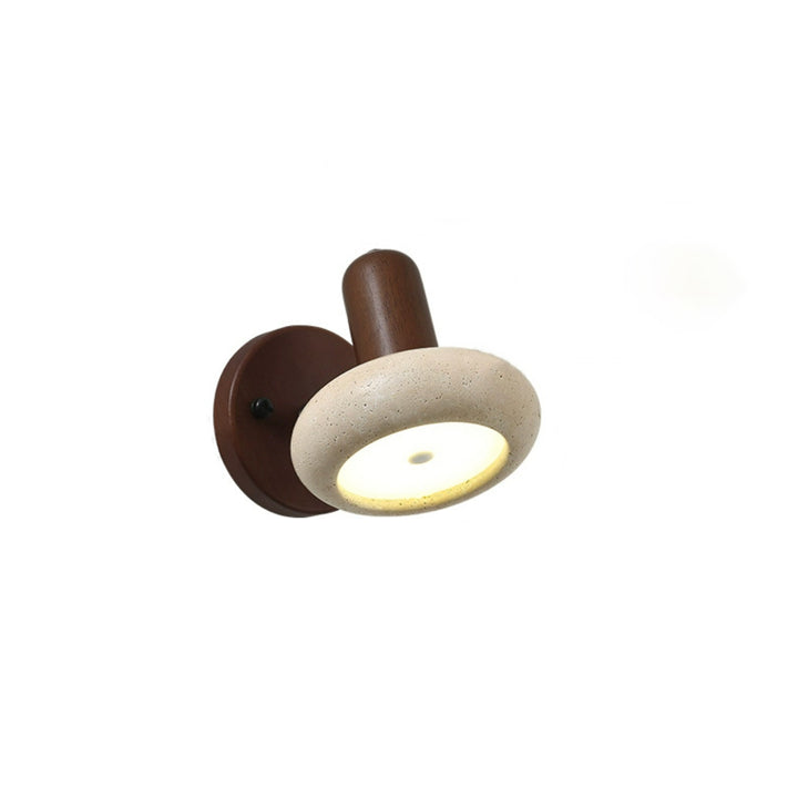 Traditional Chinese Yellow Travertine Solid Wood Oval Cylindrical LED Wall Sconce Lamp For Living Room