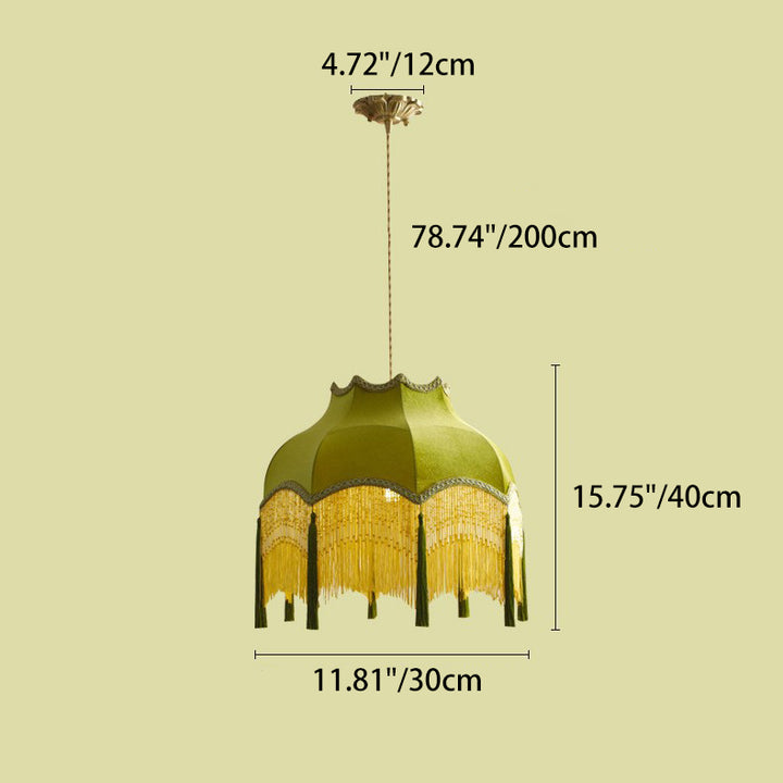 Traditional Vintage Brass Fabric Tassel Round 1/3-Light Chandelier For Living Room