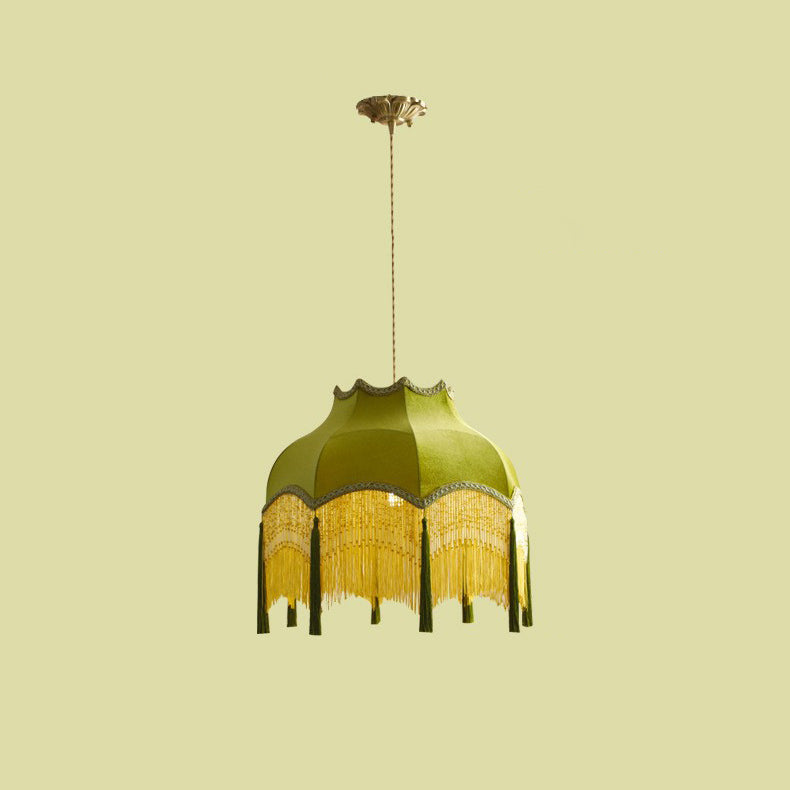 Lustre rond en laiton vintage traditionnel avec pampilles en tissu 1/3 lumières pour salon 