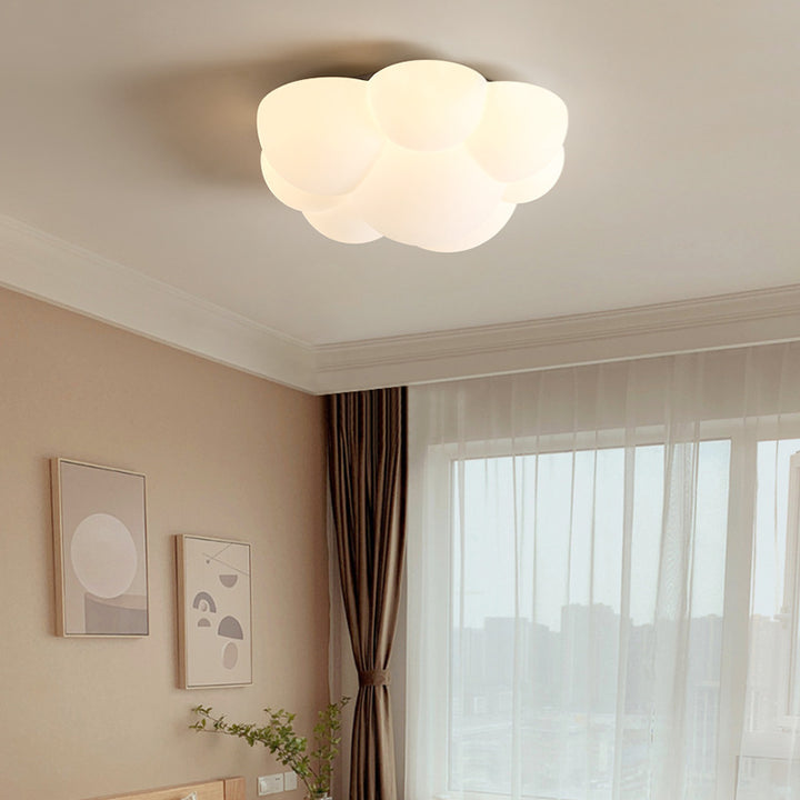 Contemporary Scandinavian PE Iron Cloud Ripple LED Flush Mount Ceiling Light For Bedroom