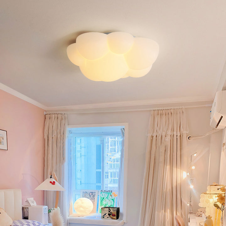Contemporary Scandinavian PE Iron Cloud Ripple LED Flush Mount Ceiling Light For Bedroom