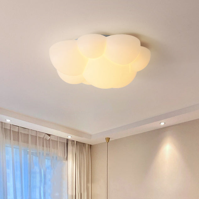 Contemporary Scandinavian PE Iron Cloud Ripple LED Flush Mount Ceiling Light For Bedroom