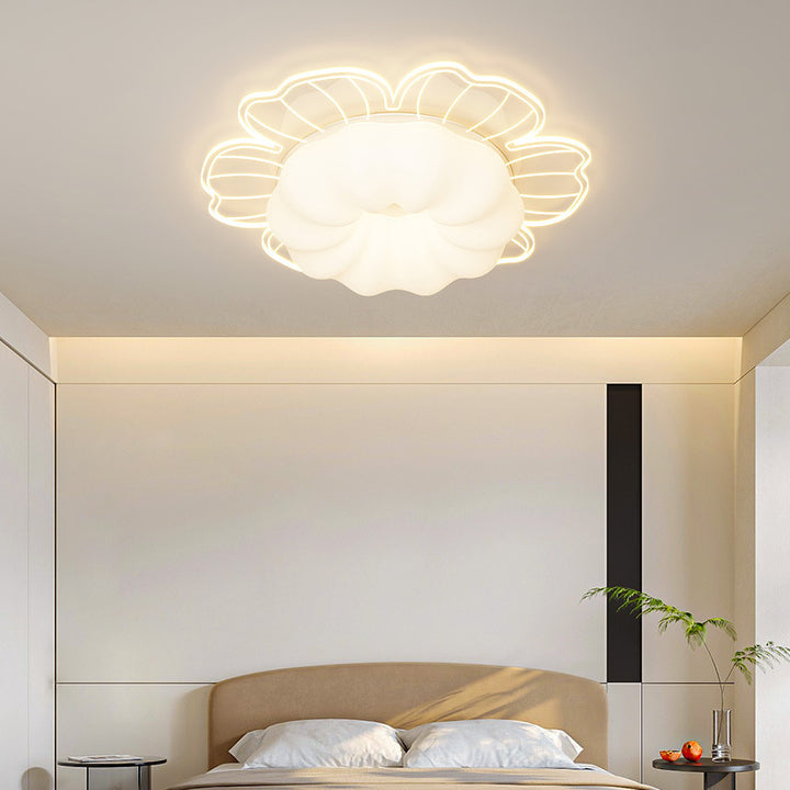 Contemporary Creative PVC Iron Floral Round LED Flush Mount Ceiling Light For Bedroom &amp; Living Room