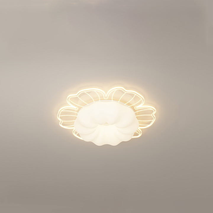 Contemporary Creative PVC Iron Floral Round LED Flush Mount Ceiling Light For Bedroom &amp; Living Room