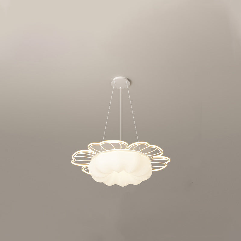 Lustre LED Rond en Forme de Fleur en PVC et Fer Traditionnel Français pour Salon 