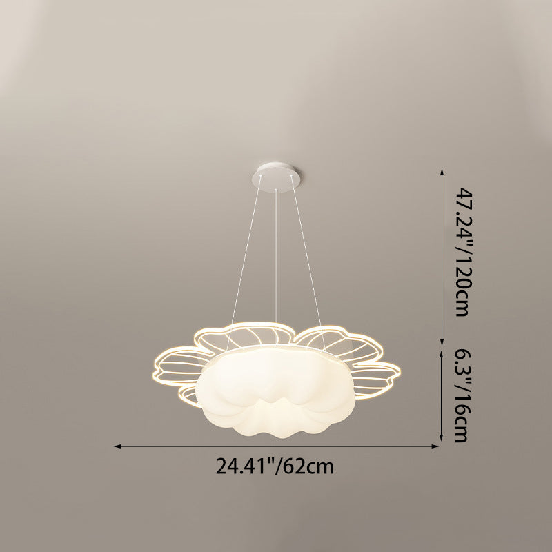 Lustre LED Rond en Forme de Fleur en PVC et Fer Traditionnel Français pour Salon 