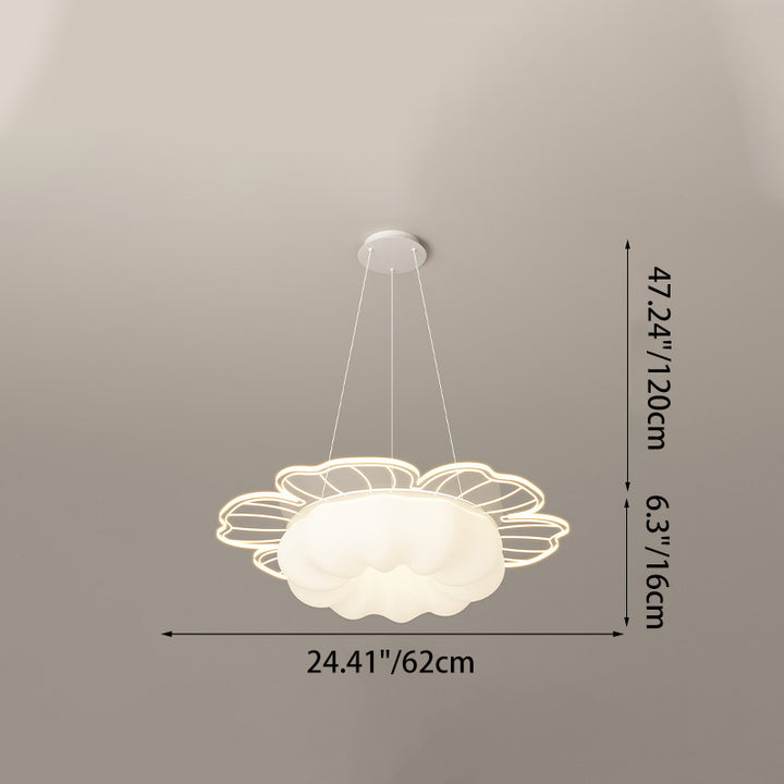 Lustre LED Rond en Forme de Fleur en PVC et Fer Traditionnel Français pour Salon 