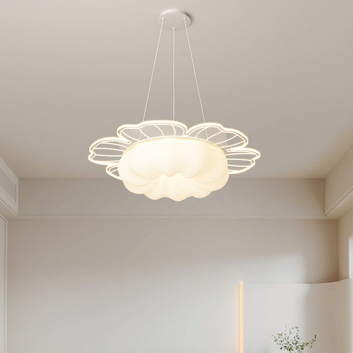 Traditional French PVC & Iron Floral Shape Round LED Chandelier For Living Room