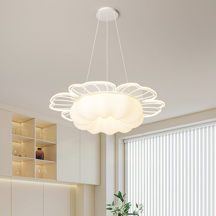 Lustre LED Rond en Forme de Fleur en PVC et Fer Traditionnel Français pour Salon 