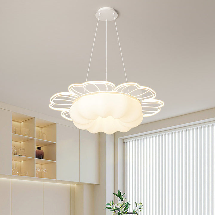 Lustre LED Rond en Forme de Fleur en PVC et Fer Traditionnel Français pour Salon 