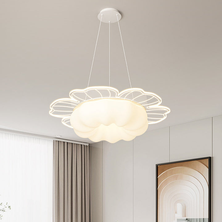 Traditional French PVC & Iron Floral Shape Round LED Chandelier For Living Room