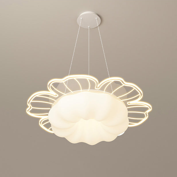Lustre LED Rond en Forme de Fleur en PVC et Fer Traditionnel Français pour Salon 