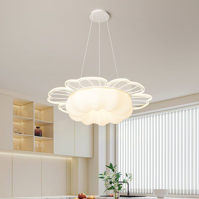 Lustre LED Rond en Forme de Fleur en PVC et Fer Traditionnel Français pour Salon 